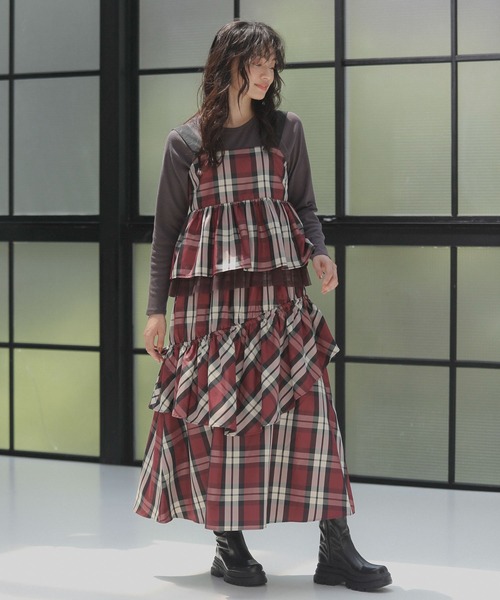 Sugar spoon（シュガースプーン）の「・SUGAR　SPOON　チェックペプラムビスチェ（ベスト・レディース・ブルー/ボルドー・FREE）」の3枚目の写真