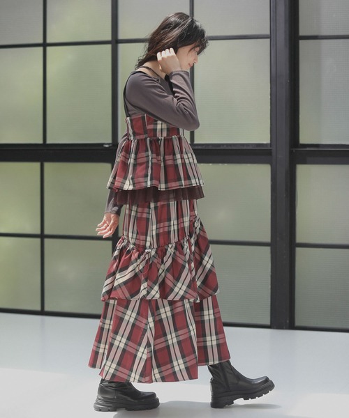 Sugar spoon（シュガースプーン）の「・SUGAR　SPOON　チェックペプラムビスチェ（ベスト・レディース・ブルー/ボルドー・FREE）」の4枚目の写真