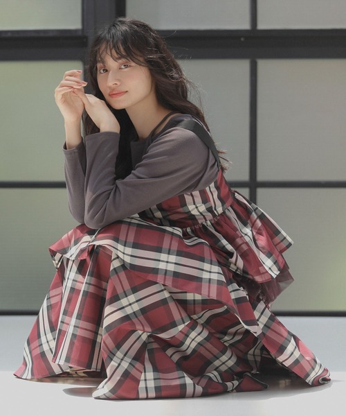 Sugar spoon（シュガースプーン）の「・SUGAR　SPOON　チェックペプラムビスチェ（ベスト・レディース・ブルー/ボルドー・FREE）」の8枚目の写真