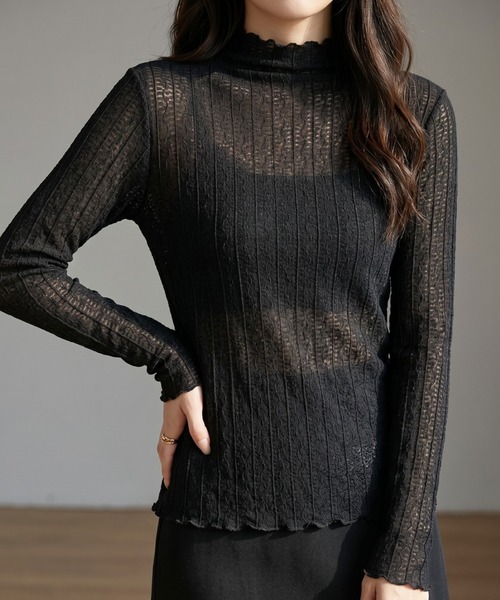 Per sist ence（パーシエンス）の「シアーレースメローハイネックトップス（Tシャツ/カットソー・レディース・ホワイト/ブラック/ベージュ・FREE）」の2枚目の写真