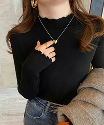 SEU（エスイーユー）の「裏起毛 リブニットトップス レディース 暖かい メロウフリルハイネック ロングスリーブ（ニット/セーター）」