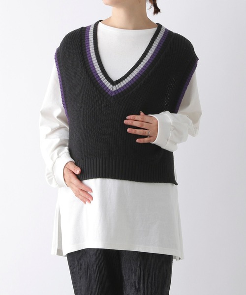 LEPSIM（レプシィム）の「【産前・産後対応】マタニティ／チルデンベストセットチュニック　149138（マタニティウェア/グッズ・レディース・ベージュ/ブラック・FREE）」の3枚目の写真