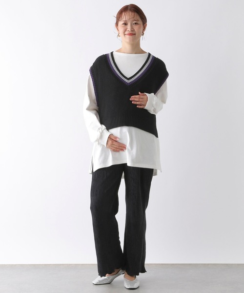 LEPSIM（レプシィム）の「【産前・産後対応】マタニティ／チルデンベストセットチュニック　149138（マタニティウェア/グッズ・レディース・ベージュ/ブラック・FREE）」の5枚目の写真