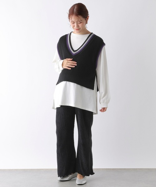 LEPSIM（レプシィム）の「【産前・産後対応】マタニティ／チルデンベストセットチュニック　149138（マタニティウェア/グッズ・レディース・ベージュ/ブラック・FREE）」の6枚目の写真