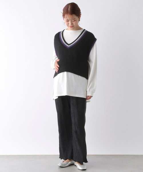 LEPSIM（レプシィム）の「【産前・産後対応】マタニティ／チルデンベストセットチュニック　149138（マタニティウェア/グッズ・レディース・ベージュ/ブラック・FREE）」の7枚目の写真