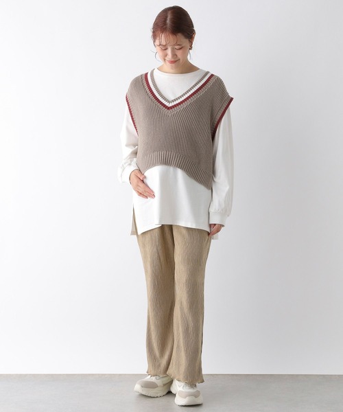 LEPSIM（レプシィム）の「【産前・産後対応】マタニティ／チルデンベストセットチュニック　149138（マタニティウェア/グッズ・レディース・ベージュ/ブラック・FREE）」の10枚目の写真