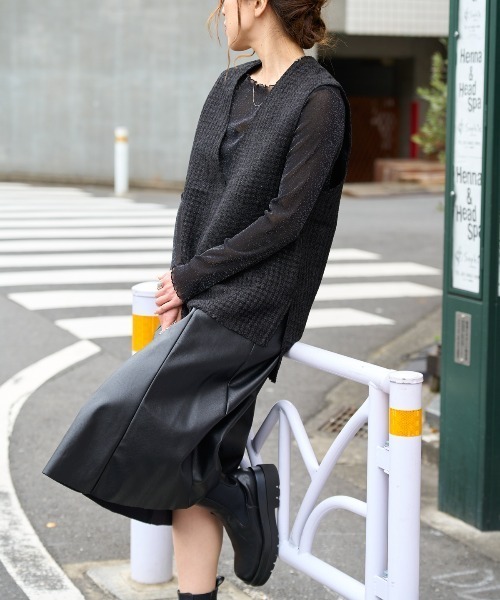 フェイクレザーフレアスカート/セットアップ対応（スカート