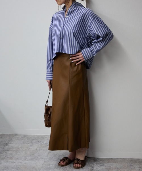 crewre フェイクレザードレープスカート dark brown 3 crewre online shop / フェイクレザードレープスカート