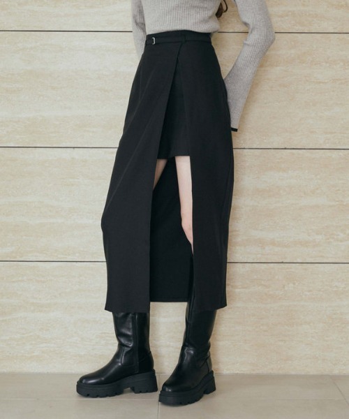 archives（アルシーヴ）の「レイヤードラップタイトスカパン（スカート・レディース・モカ/アイボリー/ブラック・MEDIUM）」の3枚目の写真