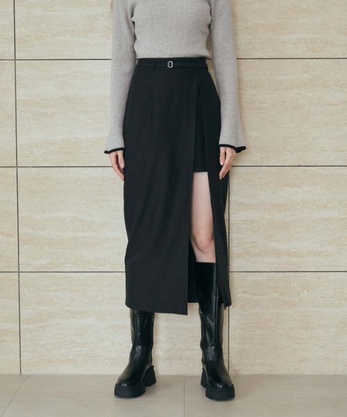 archives（アルシーヴ）の「レイヤードラップタイトスカパン（スカート・レディース・モカ/アイボリー/ブラック・MEDIUM）」の4枚目の写真