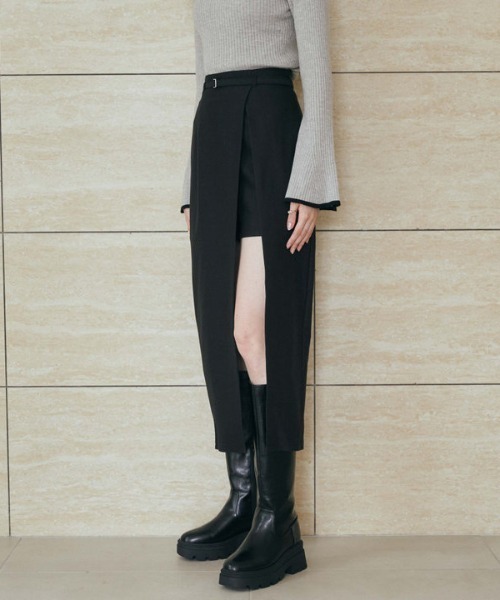 archives（アルシーヴ）の「レイヤードラップタイトスカパン（スカート・レディース・モカ/アイボリー/ブラック・MEDIUM）」の5枚目の写真