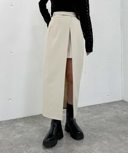 archives（アルシーヴ）の「レイヤードラップタイトスカパン（スカート・レディース・モカ/アイボリー/ブラック・MEDIUM）」の10枚目の写真