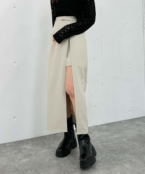 archives（アルシーヴ）の「レイヤードラップタイトスカパン（スカート・レディース・モカ/アイボリー/ブラック・MEDIUM）」の11枚目の写真