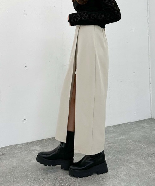 archives（アルシーヴ）の「レイヤードラップタイトスカパン（スカート・レディース・モカ/アイボリー/ブラック・MEDIUM）」の12枚目の写真