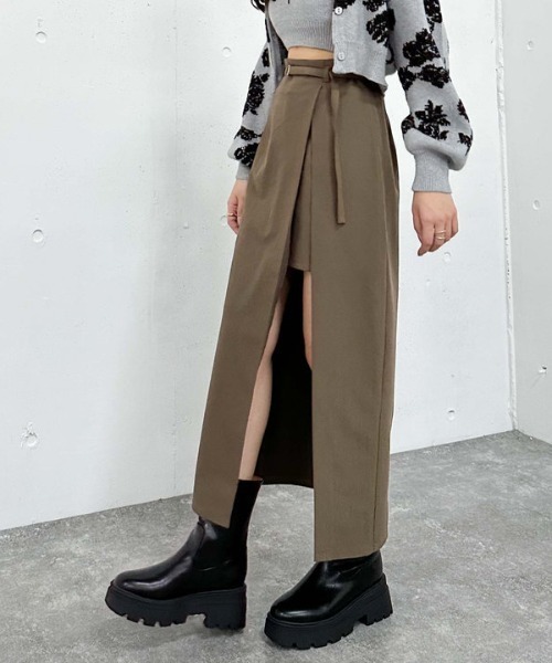 archives（アルシーヴ）の「レイヤードラップタイトスカパン（スカート・レディース・モカ/アイボリー/ブラック・MEDIUM）」の19枚目の写真