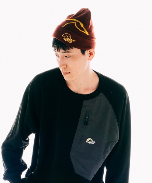 Lowe alpine（ロウアルパイン）の「LOWE ALPINE/ロウアルパイン 別注 LOWE ALPINE LOGO BEANIE/ロゴ ビーニー ニットキャップ（ニットキャップ/ビーニー・メンズ・ネイビー/パープル/ワインレッド/グレー/ブラック・ﾌﾘ-）」の5枚目の写真