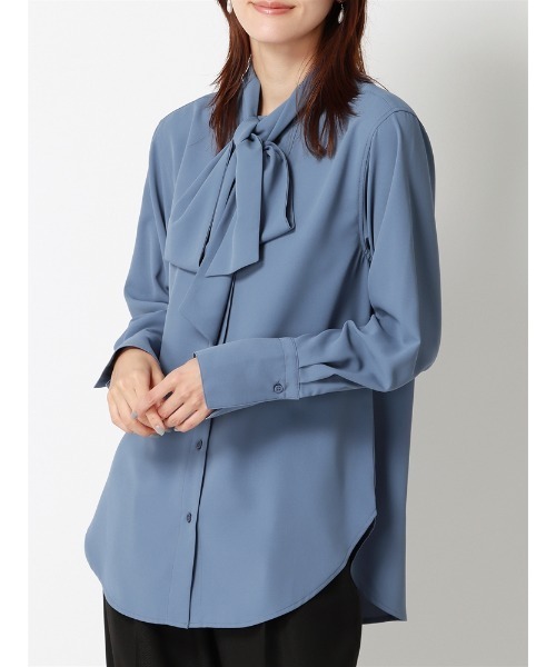 SUIT SQUARE（スーツスクエア）の「ボウタイブラウス ソフトジョーゼット 無地（シャツ/ブラウス・レディース・ブラック/カーキ/ブルー・38(9号)）」の4枚目の写真