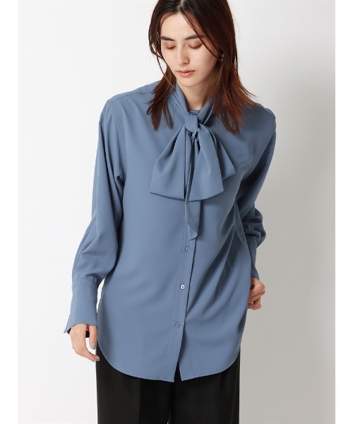 SUIT SQUARE（スーツスクエア）の「ボウタイブラウス ソフトジョーゼット 無地（シャツ/ブラウス・レディース・ブラック/カーキ/ブルー・38(9号)）」の5枚目の写真