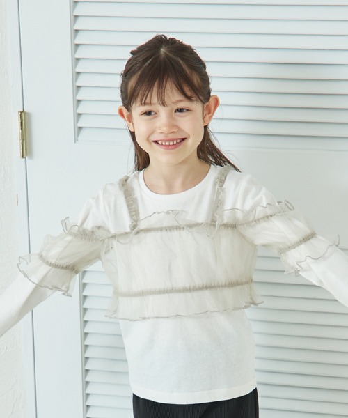 pairmanon（ペアマノン）の「チュールビスチェ付き 2点セット 長袖Tシャツ（Tシャツ/カットソー・キッズ・ホワイト/ベージュ/ブラック・100/110/120/130/140/150/90）」の4枚目の写真