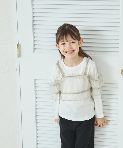 pairmanon（ペアマノン）の「チュールビスチェ付き 2点セット 長袖Tシャツ（Tシャツ/カットソー・キッズ・ホワイト/ベージュ/ブラック・100/110/120/130/140/150/90）」の5枚目の写真