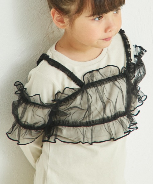 pairmanon（ペアマノン）の「チュールビスチェ付き 2点セット 長袖Tシャツ（Tシャツ/カットソー・キッズ・ホワイト/ベージュ/ブラック・100/110/120/130/140/150/90）」の6枚目の写真