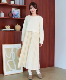 【大きいサイズ】裏起毛ドッキングワンピース