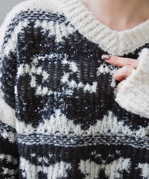 nordic pattern V-neck short knit tops /ノルディック柄 Vネック