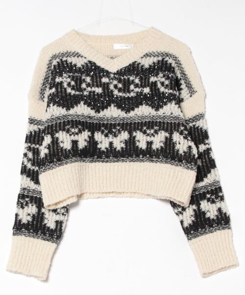 LAULEN(ローレン)の「nordic pattern V-neck short knit tops /ノルディック柄 Vネック ショート丈 ニット(ニット/セーター・レディース・アイボリー・FREE)」の9枚目の写真