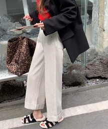 折り返しホワイトデニムワイドパンツ