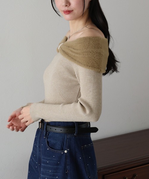bubbles シャギーリボンオフショルニット TIME SALE】シャギーリボンオフショルニット – BLUE ONLINE