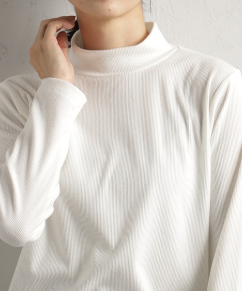 FOUND GOOD（ファウンドグッド）の「ソフトタッチリブハイネック（Tシャツ/カットソー・レディース・ベージュ/グリーン系2/グレー系/パープル系2/ホワイト系5/ブラック・S/M/L）」の8枚目の写真
