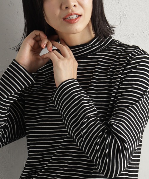 FOUND GOOD（ファウンドグッド）の「ソフトタッチリブハイネック（Tシャツ/カットソー・レディース・ベージュ/グリーン系2/グレー系/パープル系2/ホワイト系5/ブラック・S/M/L）」の16枚目の写真