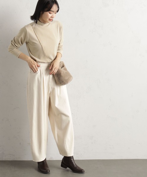 FOUND GOOD（ファウンドグッド）の「ソフトタッチリブハイネック（Tシャツ/カットソー・レディース・ベージュ/グリーン系2/グレー系/パープル系2/ホワイト系5/ブラック・S/M/L）」の19枚目の写真