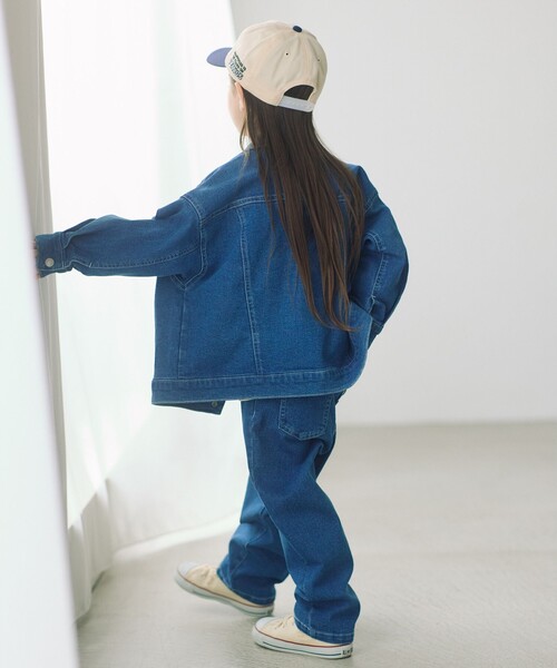 green label relaxing（グリーンレーベルリラクシング）の「ストレッチ デニムブルゾン / キッズ  100cm-160cm - ストレッチ -（デニムジャケット・キッズ・ライトブルー/ブラック/コバルトブルー・140cm/110cm/130cm/120cm/160cm/100cm/150cm）」の5枚目の写真