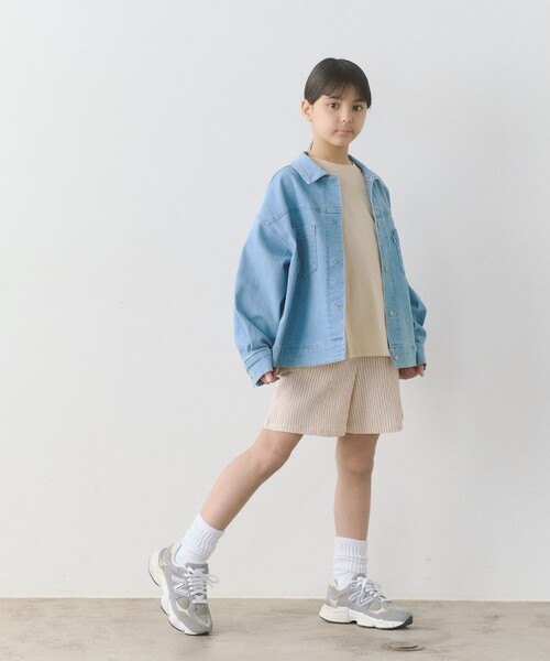 green label relaxing（グリーンレーベルリラクシング）の「ストレッチ デニムブルゾン / キッズ  100cm-160cm - ストレッチ -（デニムジャケット・キッズ・ライトブルー/ブラック/コバルトブルー・140cm/110cm/130cm/120cm/160cm/100cm/150cm）」の6枚目の写真