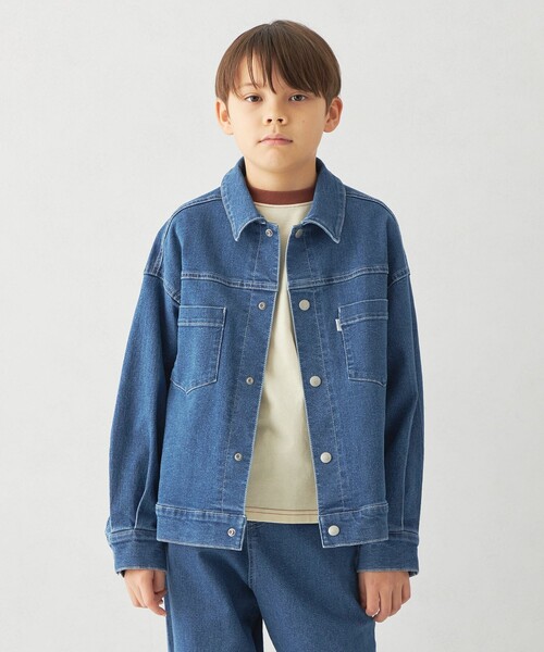 green label relaxing（グリーンレーベルリラクシング）の「ストレッチ デニムブルゾン / キッズ  100cm-160cm - ストレッチ -（デニムジャケット・キッズ・ライトブルー/ブラック/コバルトブルー・140cm/110cm/130cm/120cm/160cm/100cm/150cm）」の7枚目の写真