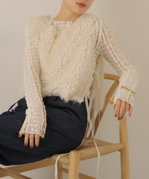 LAULEN（ローレン）の「sheer lace pullover /シアー レース編み クルーネック プルオーバー（その他トップス・レディース・ブラック/アイボリー/ブラウン・FREE）」の7枚目の写真