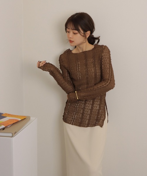 LAULEN（ローレン）の「sheer lace pullover /シアー レース編み クルーネック プルオーバー（その他トップス・レディース・ブラック/アイボリー/ブラウン・FREE）」の9枚目の写真