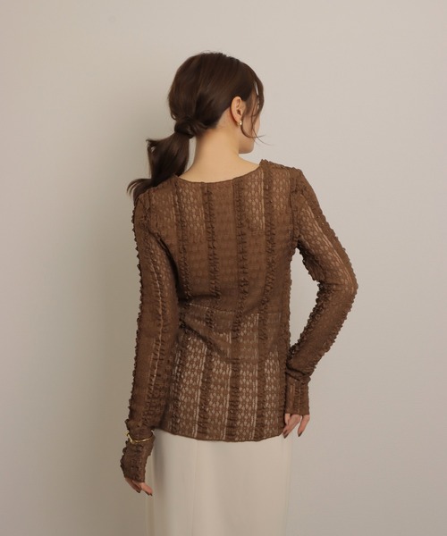 LAULEN（ローレン）の「sheer lace pullover /シアー レース編み クルーネック プルオーバー（その他トップス・レディース・ブラック/アイボリー/ブラウン・FREE）」の11枚目の写真