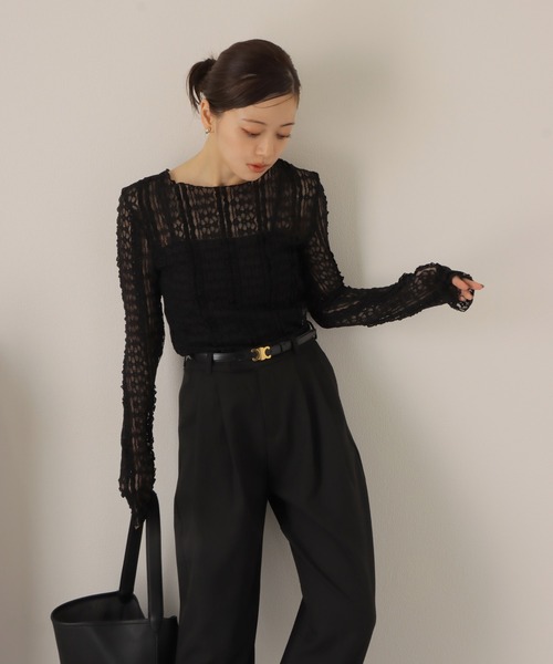 LAULEN（ローレン）の「sheer lace pullover /シアー レース編み クルーネック プルオーバー（その他トップス・レディース・ブラック/アイボリー/ブラウン・FREE）」の13枚目の写真