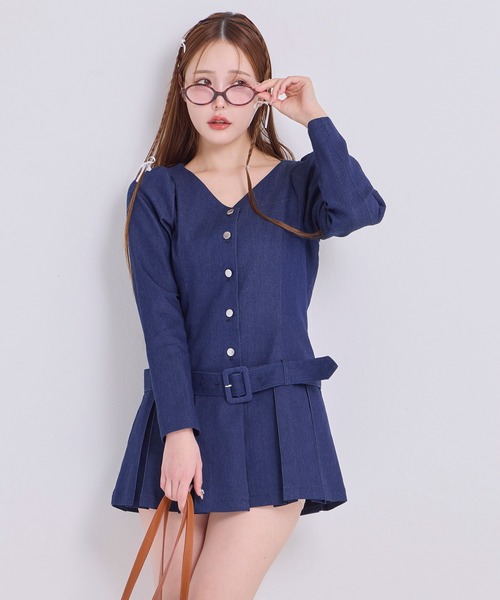 one after another NICE CLAUP（ワンアフターアナザーナイスクラップ）の「【premium order】プリーツジャケットワンピース（ワンピース・レディース・キャメル/アイボリー系/ネイビー・MEDIUM/SMALL）」の10枚目の写真