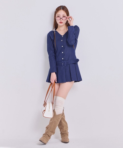 one after another NICE CLAUP（ワンアフターアナザーナイスクラップ）の「【premium order】プリーツジャケットワンピース（ワンピース・レディース・キャメル/アイボリー系/ネイビー・MEDIUM/SMALL）」の8枚目の写真