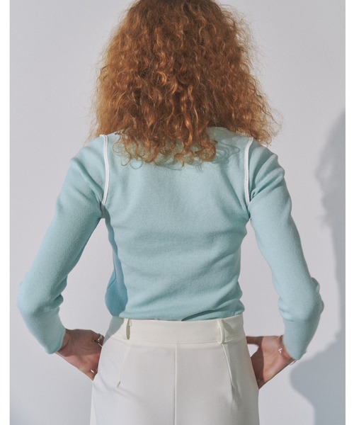 Solace(ソレイス)の「配色ライントップス(ニット/セーター・レディース・ホワイト/ブラック/ブルー・FREE)」の8枚目の写真