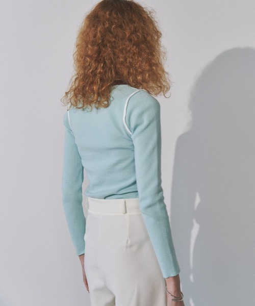 Solace(ソレイス)の「配色ライントップス(ニット/セーター・レディース・ホワイト/ブラック/ブルー・FREE)」の9枚目の写真