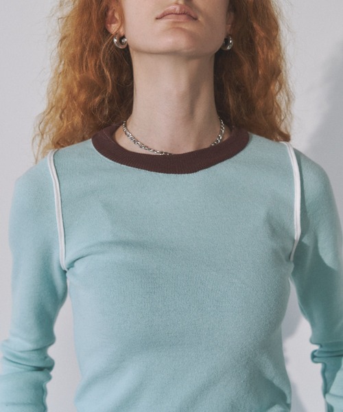 Solace(ソレイス)の「配色ライントップス(ニット/セーター・レディース・ホワイト/ブラック/ブルー・FREE)」の10枚目の写真