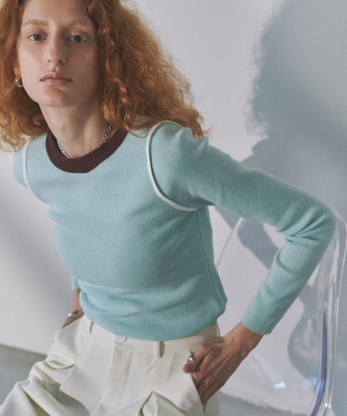 Solace(ソレイス)の「配色ライントップス(ニット/セーター・レディース・ホワイト/ブラック/ブルー・FREE)」の11枚目の写真