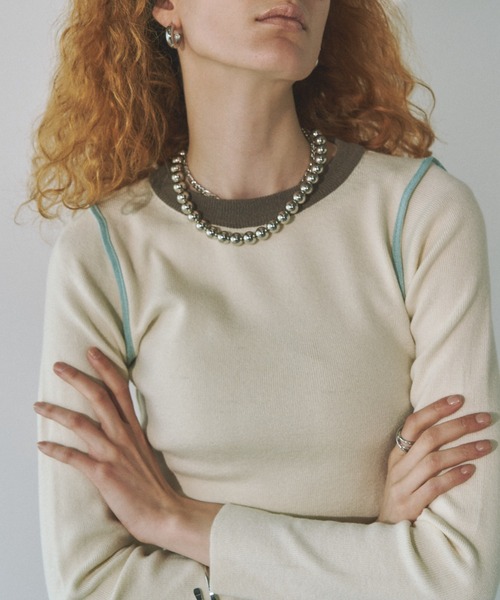 Solace(ソレイス)の「配色ライントップス(ニット/セーター・レディース・ホワイト/ブラック/ブルー・FREE)」の17枚目の写真