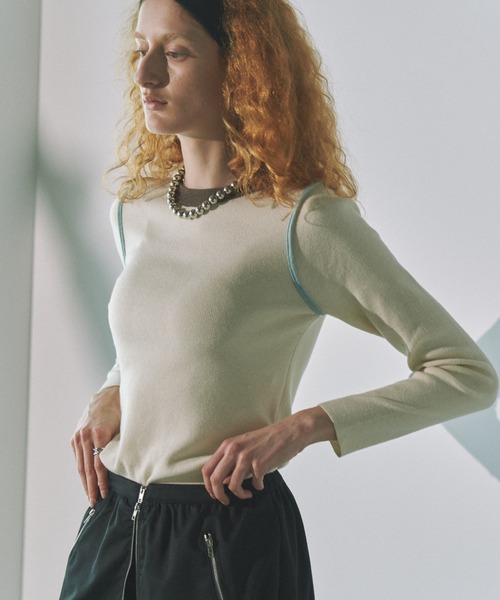 Solace(ソレイス)の「配色ライントップス(ニット/セーター・レディース・ホワイト/ブラック/ブルー・FREE)」の18枚目の写真