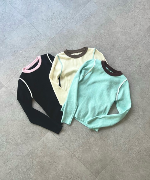 Solace(ソレイス)の「配色ライントップス(ニット/セーター・レディース・ホワイト/ブラック/ブルー・FREE)」の21枚目の写真