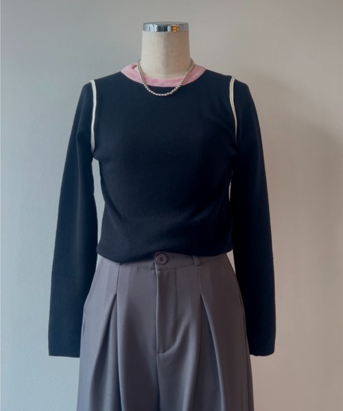 Solace(ソレイス)の「配色ライントップス(ニット/セーター・レディース・ホワイト/ブラック/ブルー・FREE)」の20枚目の写真